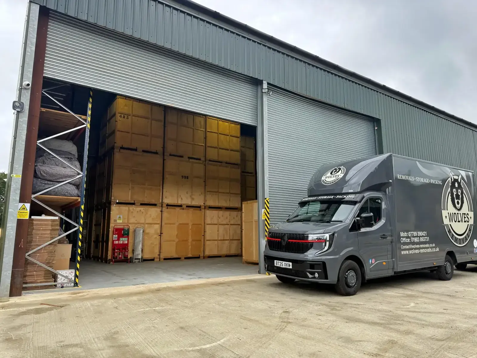 The Wolves Storage Sussex van outside our secure container storage warehouse in West Sussex
